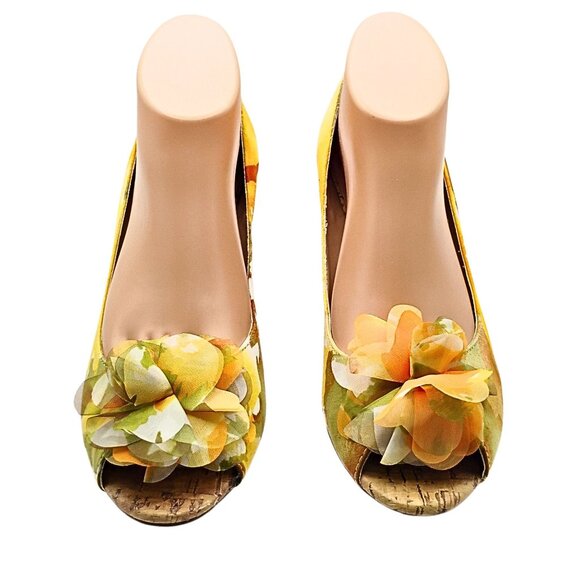 Unisa Womens Peep Toe Wedge Pumps Size 9 Floral Cork Hawaiian Vacation Resort - Picture 3 of 6